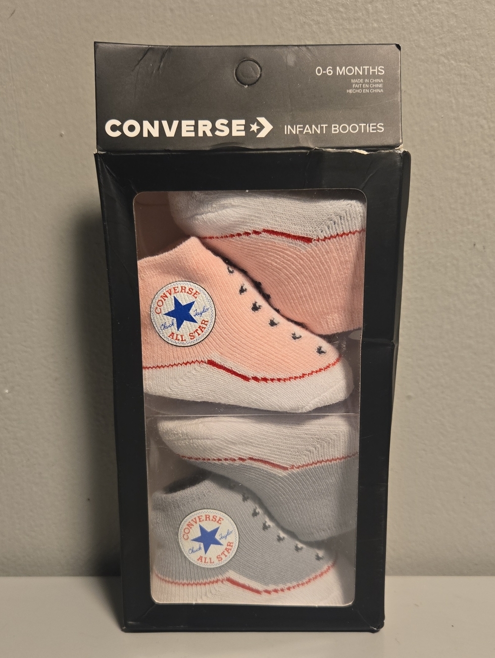 Converse Infant Booties 3-Pack - Pink & Gray